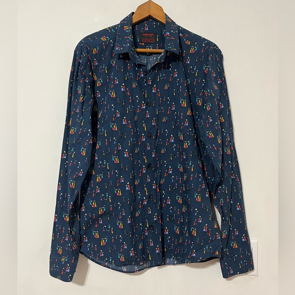 JARED LANG Printed Trim-Fit Button-Down Shirt M